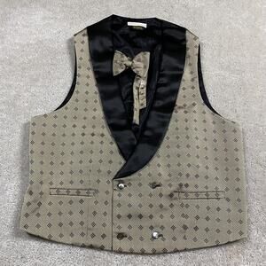 Carrot & Gibbs Suit Vest Mens L Gold Silk Geometric Tuxedo Bow Tie Set USA